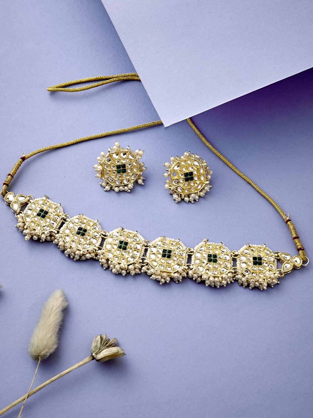 

ATIBELLE Gold Plated Kundan & Beaded Jewellery Set