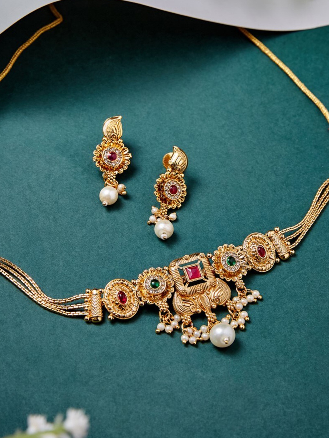 

ATIBELLE Gold Plated Stone Studded Jewellery Set