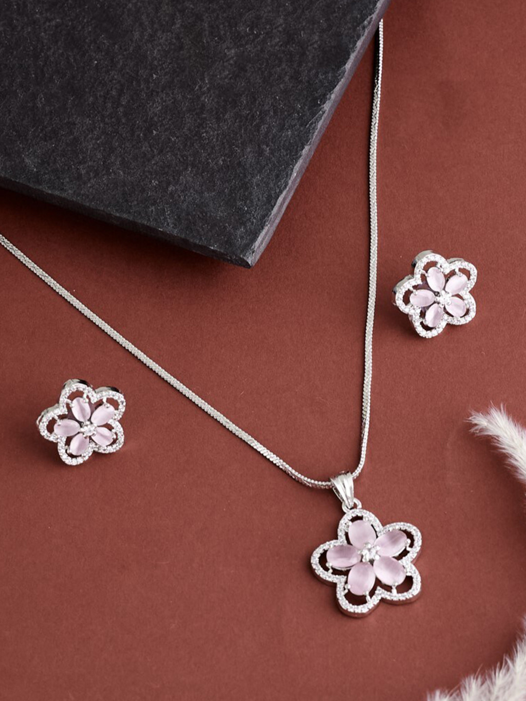 

ATIBELLE Silver Plated Cubic Zirconia Stone Studded Jewellery Set