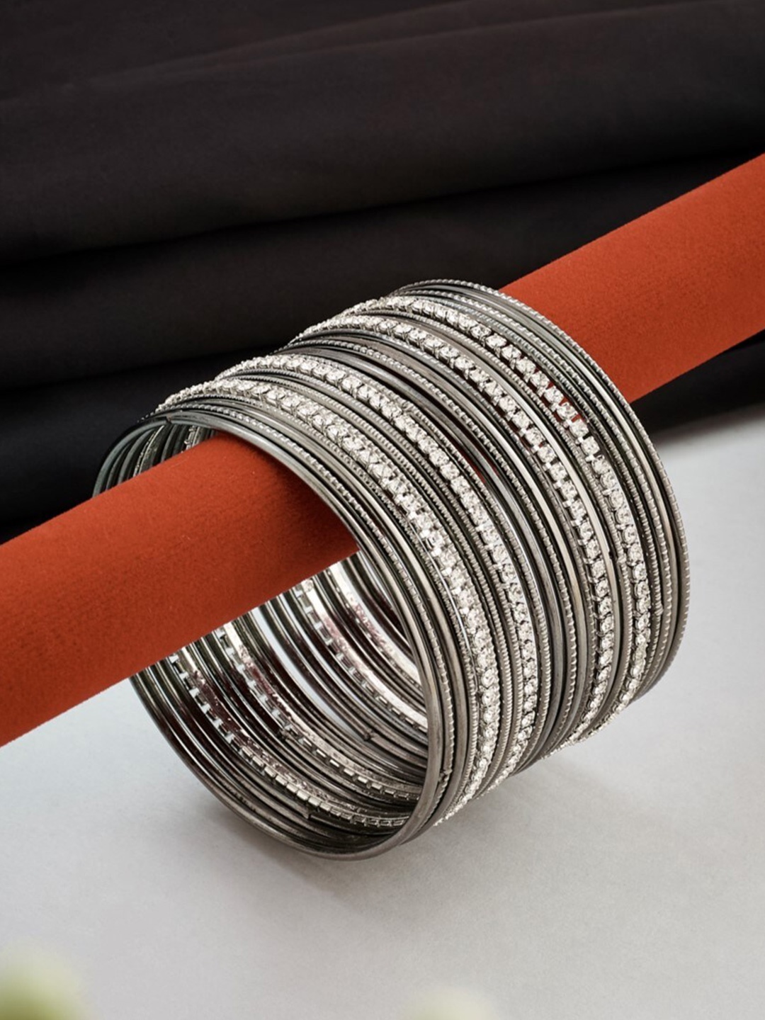 

ATIBELLE Set Of 22 Silver-Plated AD-Studded Bangles