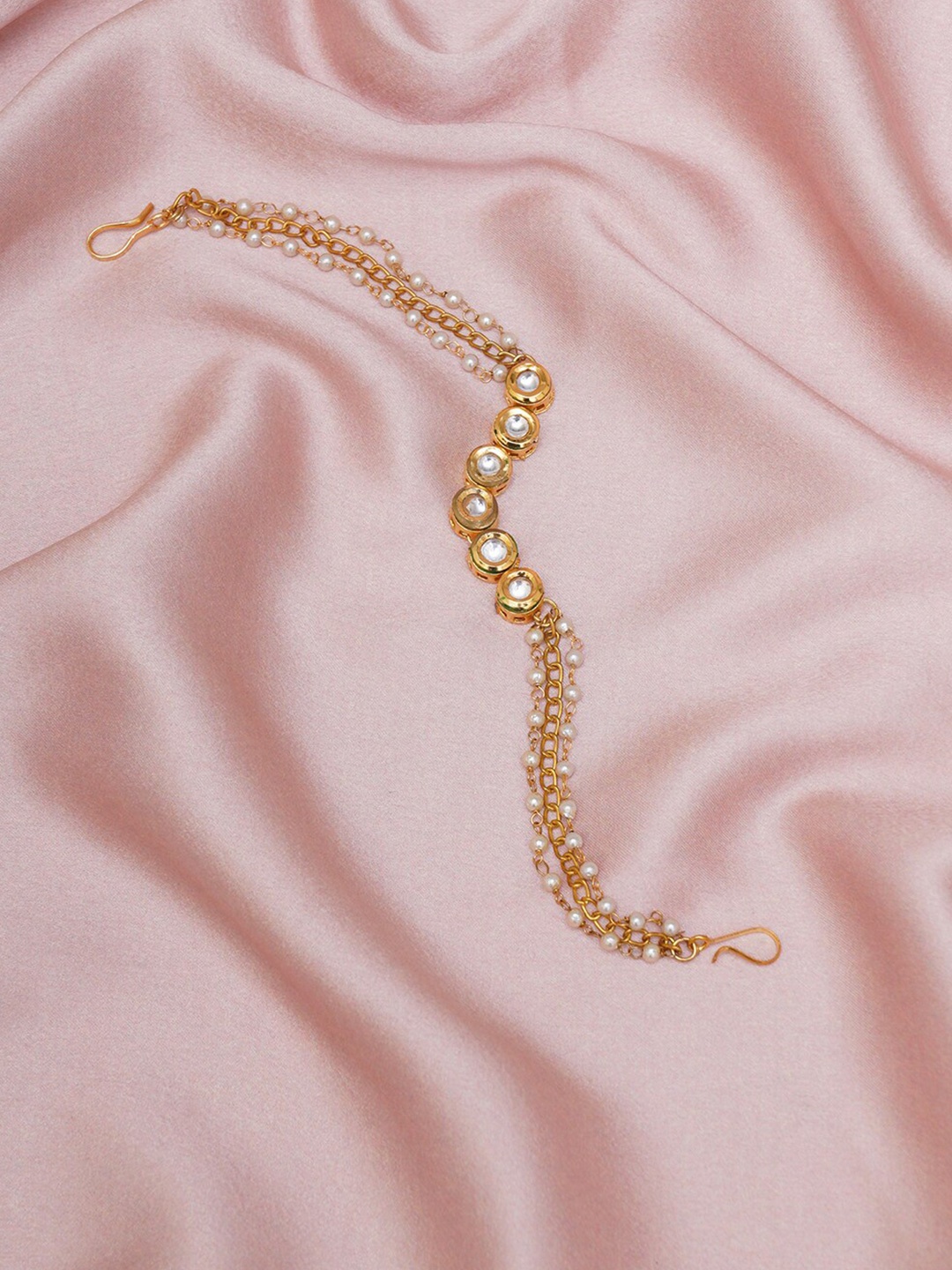 

Ruby Raang Girls Gold-Plated Kundan-Studded & Beads-Beaded Hair Chain