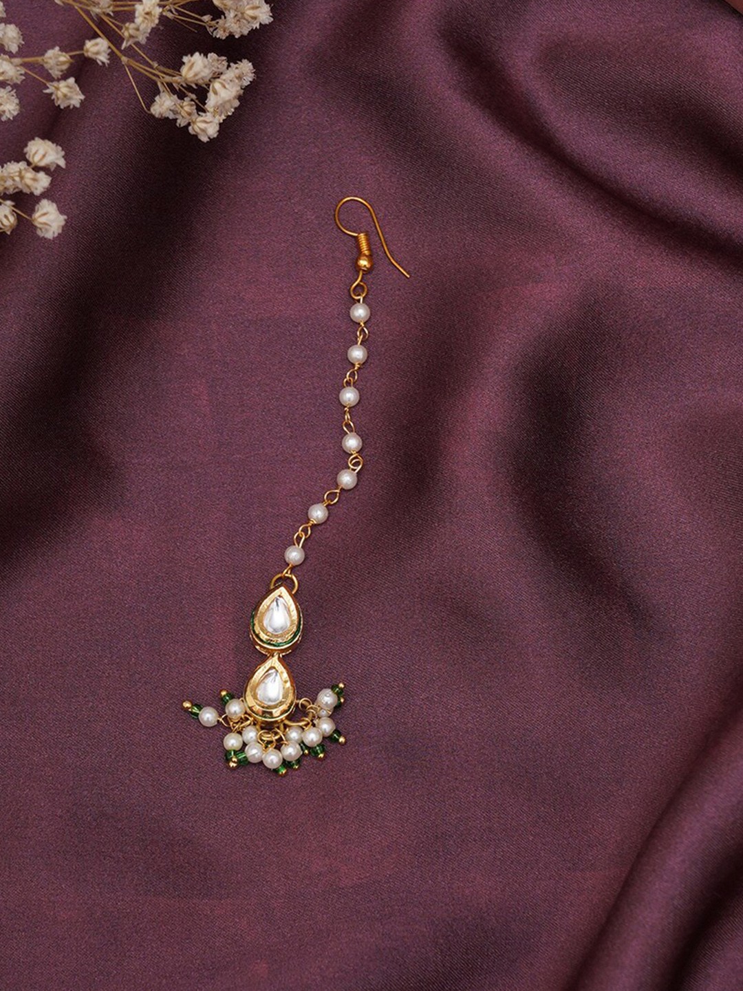 

Ruby Raang Girls Gold-Plated Kundan Studded & Beads Beaded Maang Tikka
