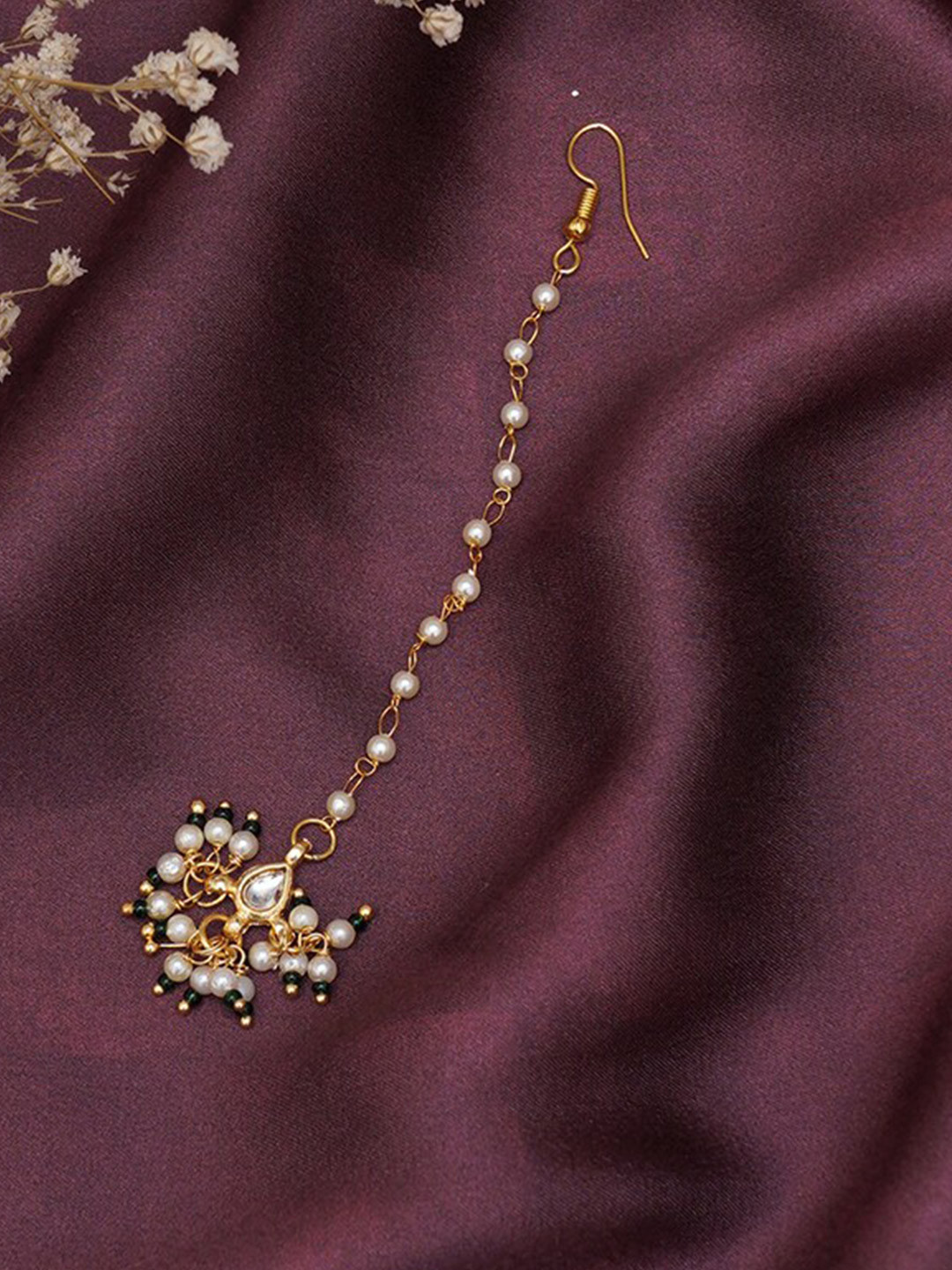 

Ruby Raang Girls Gold-Plated Kundan Studded Beads Beaded Maang Tikka