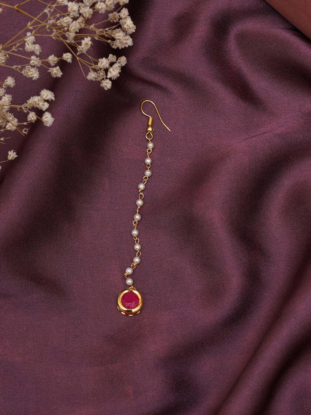 

Ruby Raang Girls Gold-Plated Kundan Maang Tikka, Red