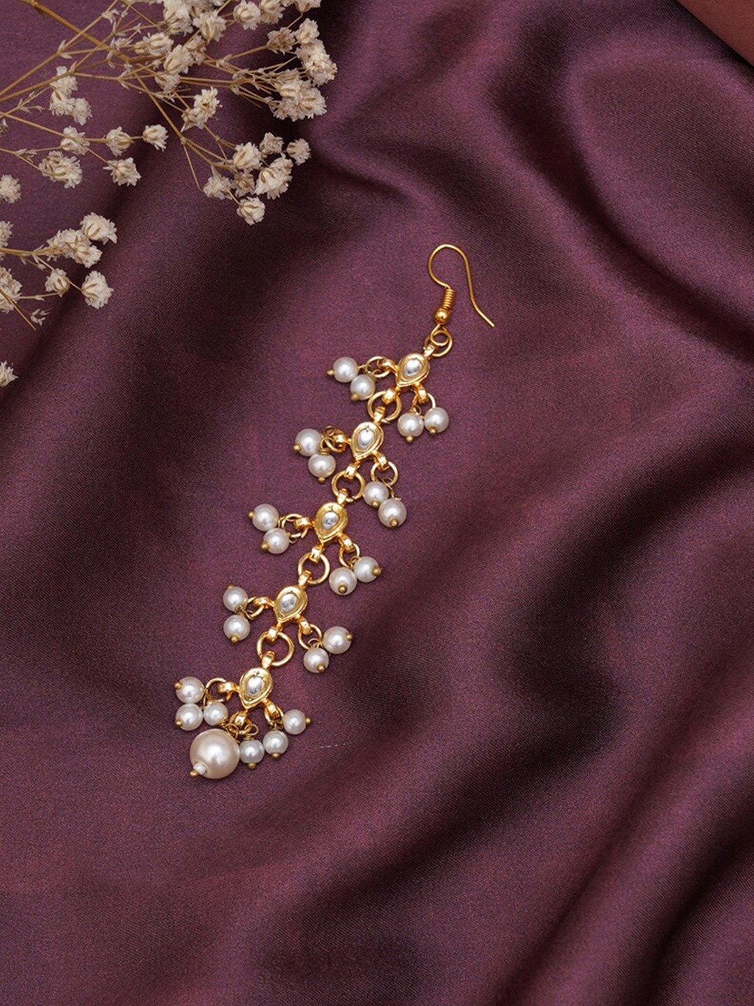 

Ruby Raang Girls Gold-Plated Kundan Studded & Beaded Maang Tikka