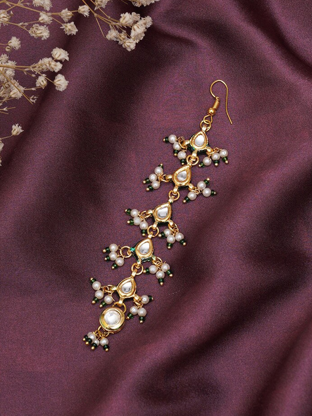 

Ruby Raang Gold-Plated Kundan-Studded & Beaded Layered Maang Tikka