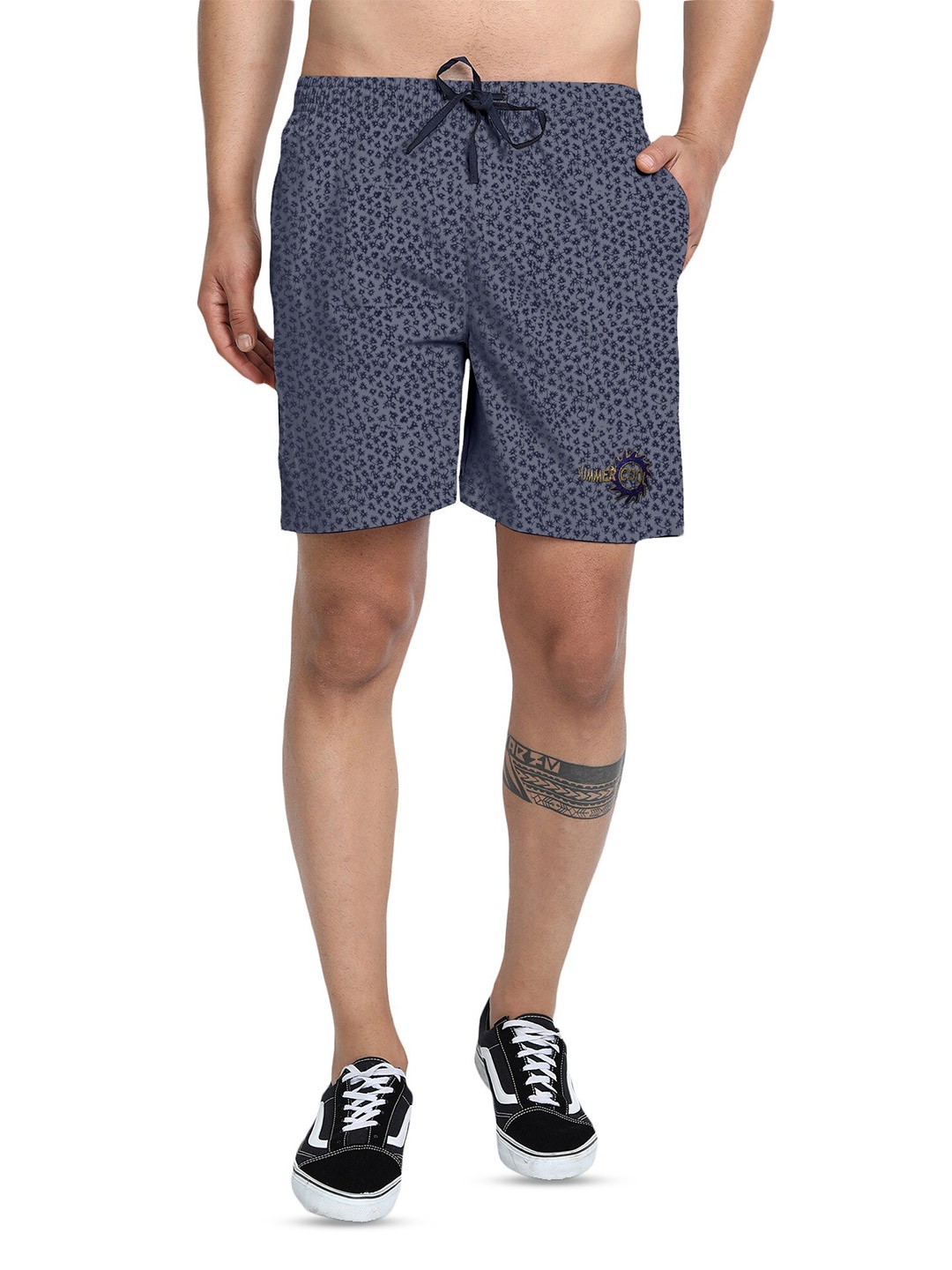 

FTX Men Micro Ditsy Printed Pure Cotton Shorts, Blue