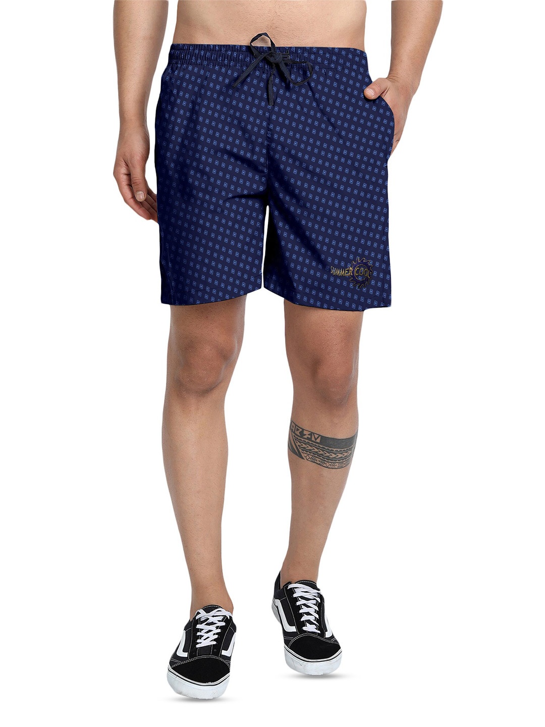 

FTX Men Micro Ditsy Printed Pure Cotton Shorts, Blue