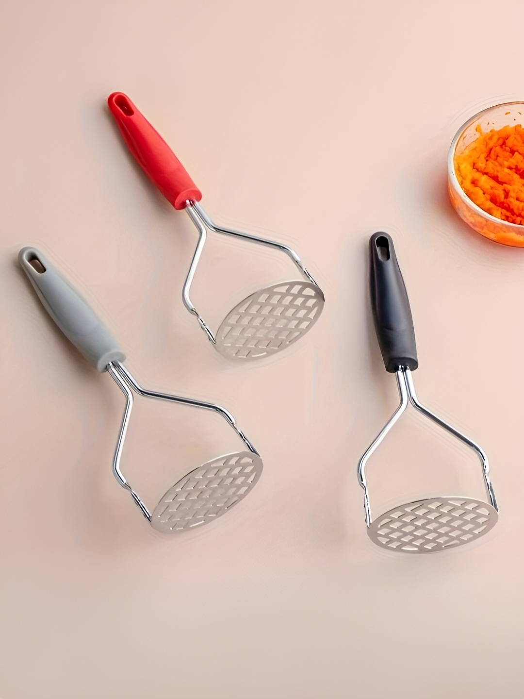 

YELONA Red & Black 3 Pieces Stainless Steel Vegetable Masher