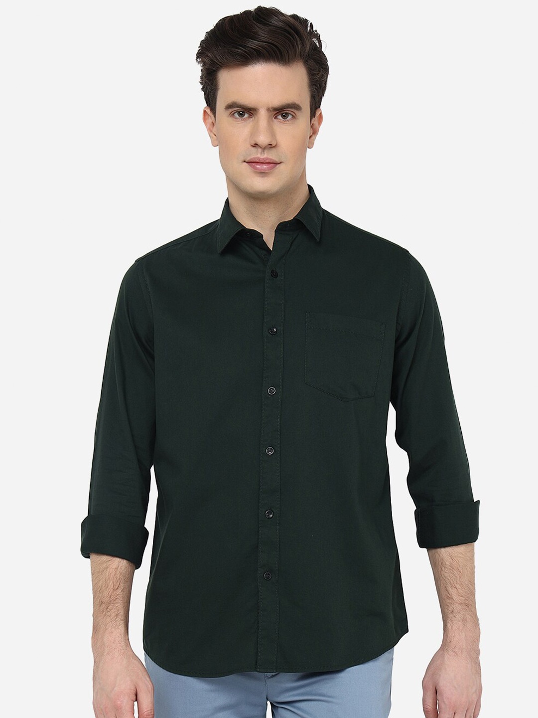 

Greenfibre Regular Fit Spread Collar Pure Cotton Casual Shirt, Green