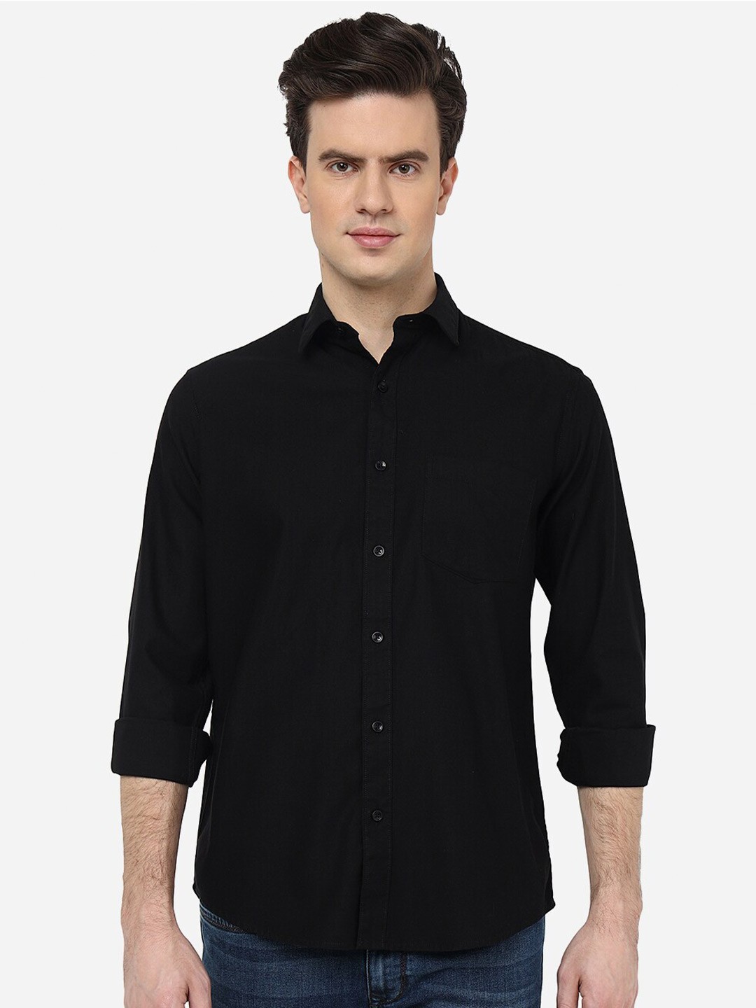 

Greenfibre Opaque Cotton Casual Shirt, Black