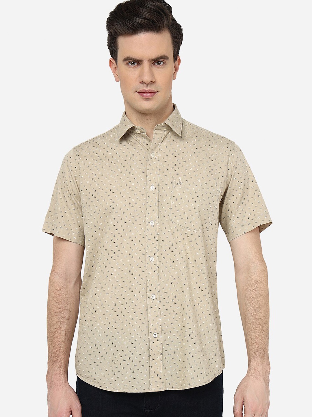 

Greenfibre Regular Fit Floral Printed Spread Collar Pure Cotton Casual Shirt, Beige
