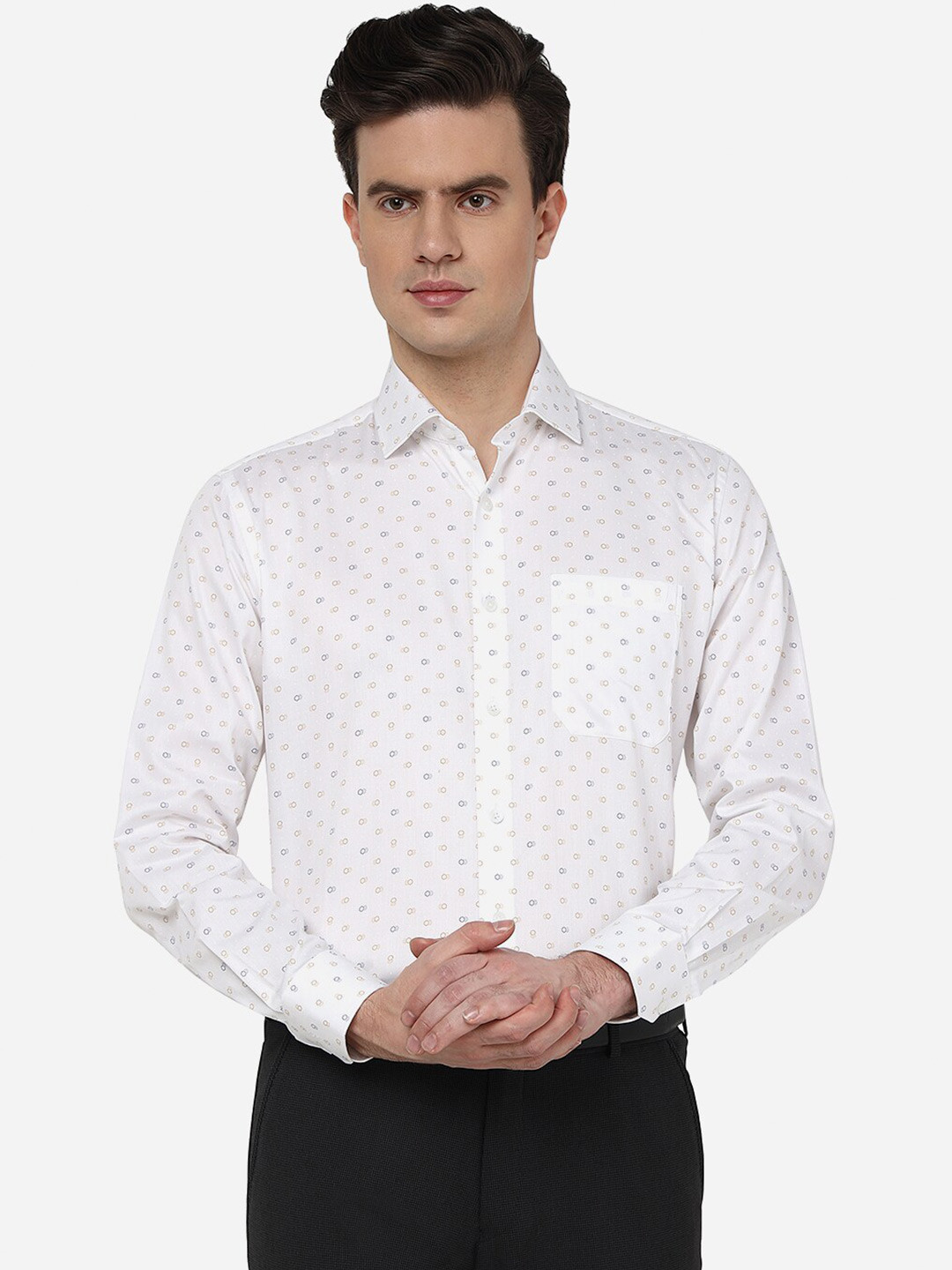 

JADE BLUE Opaque Micro Ditsy Printed Cotton Casual Shirt, White