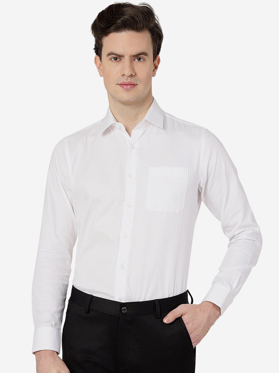 

JADE BLUE Spread Collar Long Sleeve Opaque Regular Fit Formal Shirt, White
