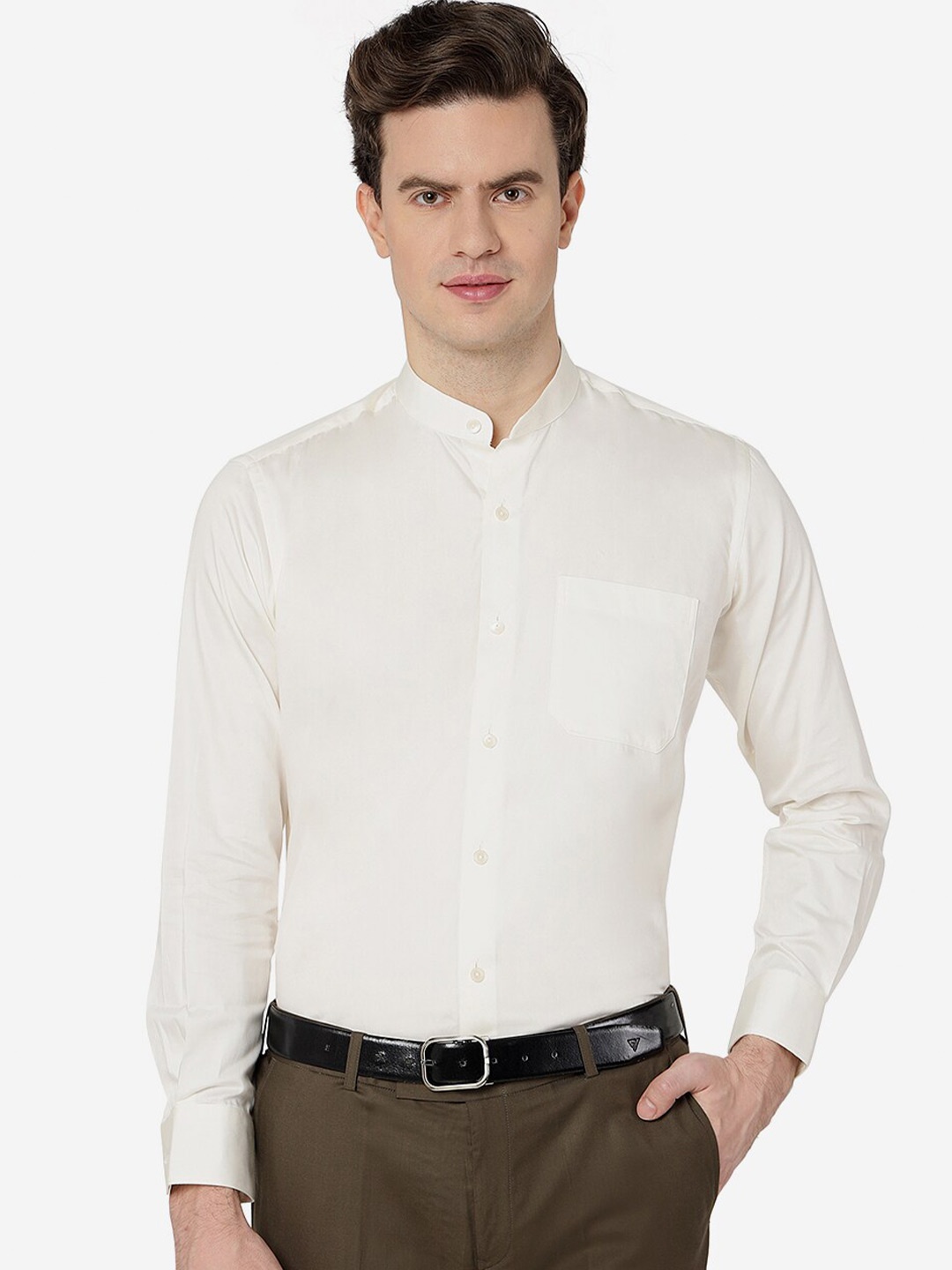 

METAL Cotton Slim Fit Opaque Formal Shirt, Cream