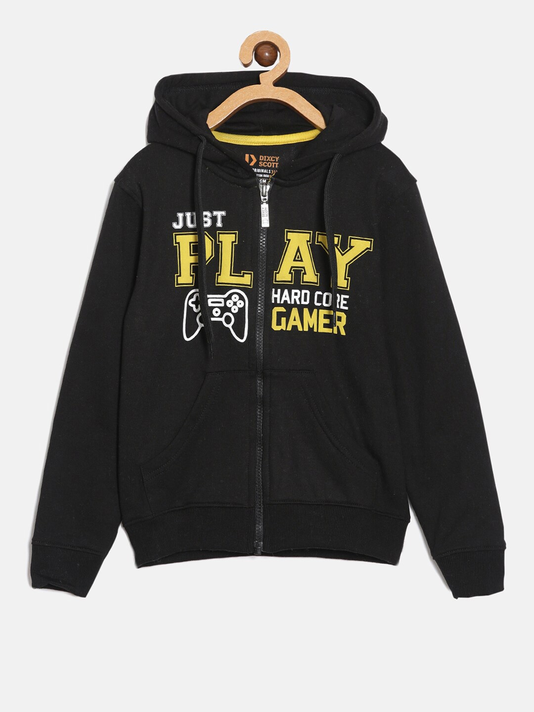 

DIXCY SCOTT Boys Typography Printed Hooded Front-Open Sweatshirt, Black