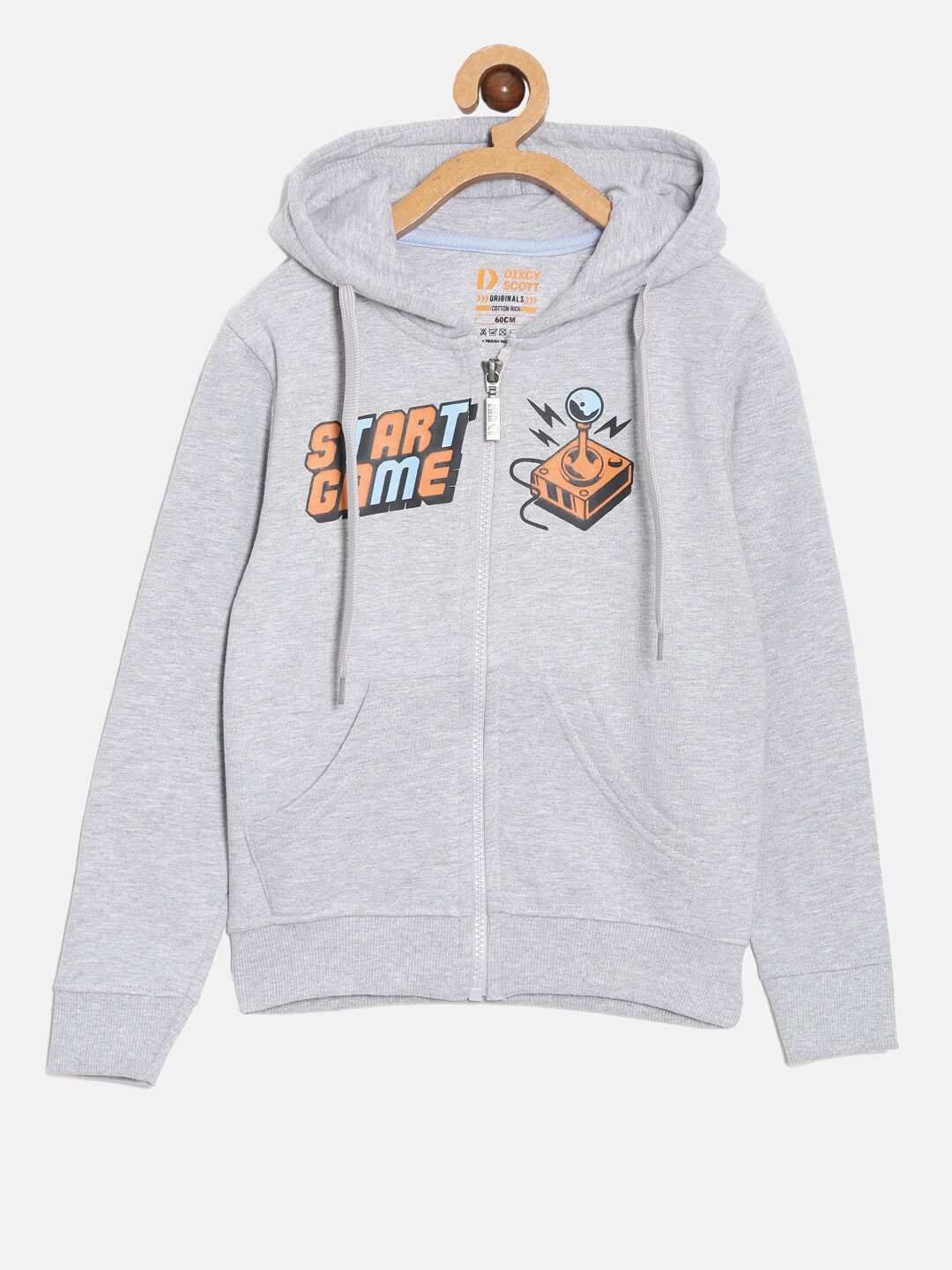 

DIXCY SCOTT Boys Typography Printed Hooded Front-Open Sweatshirt, Grey