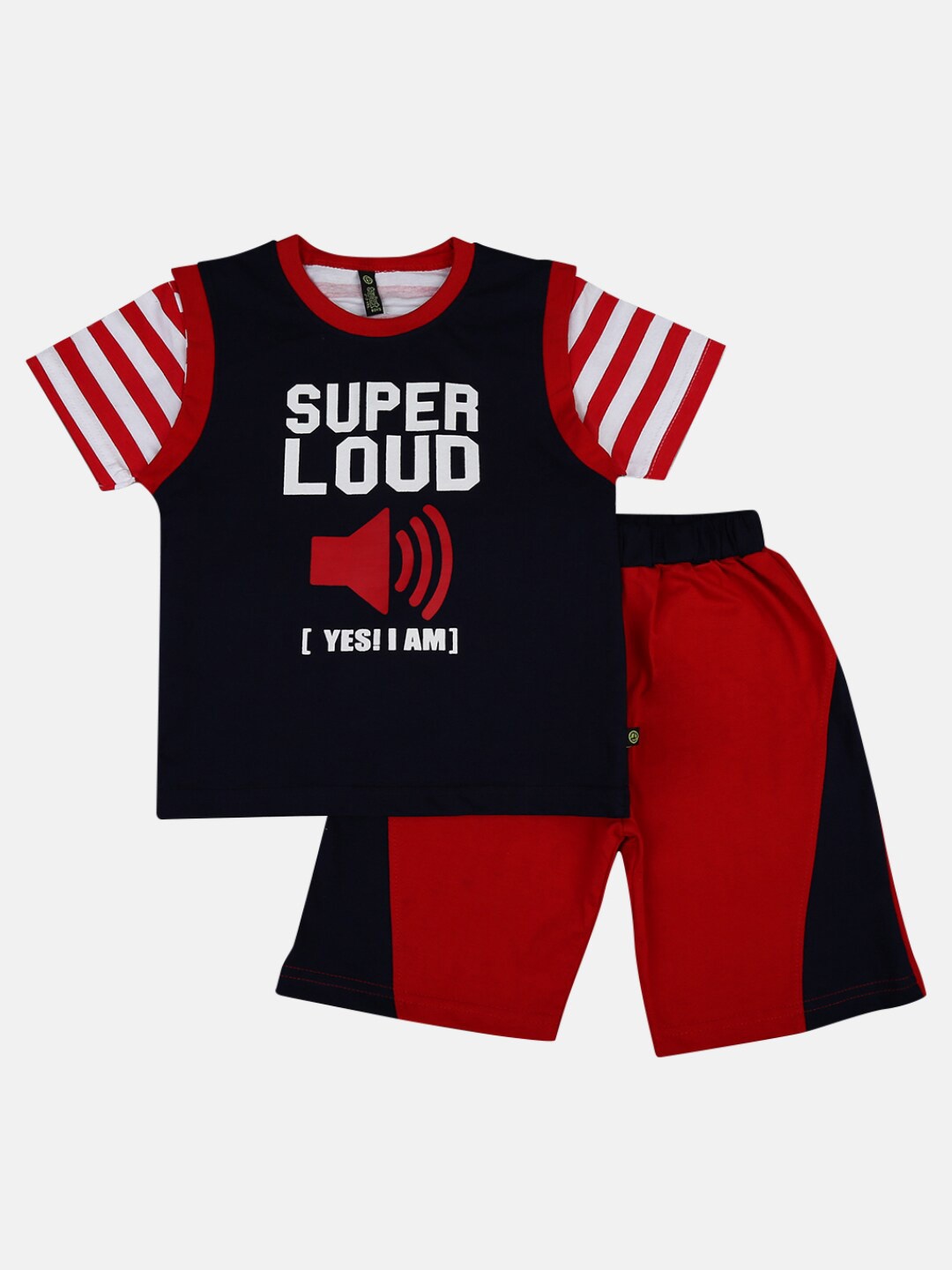 

V-Mart Pack Of 2 Boys Typography Printed Pure Cotton Tshirts & Shorts, Black