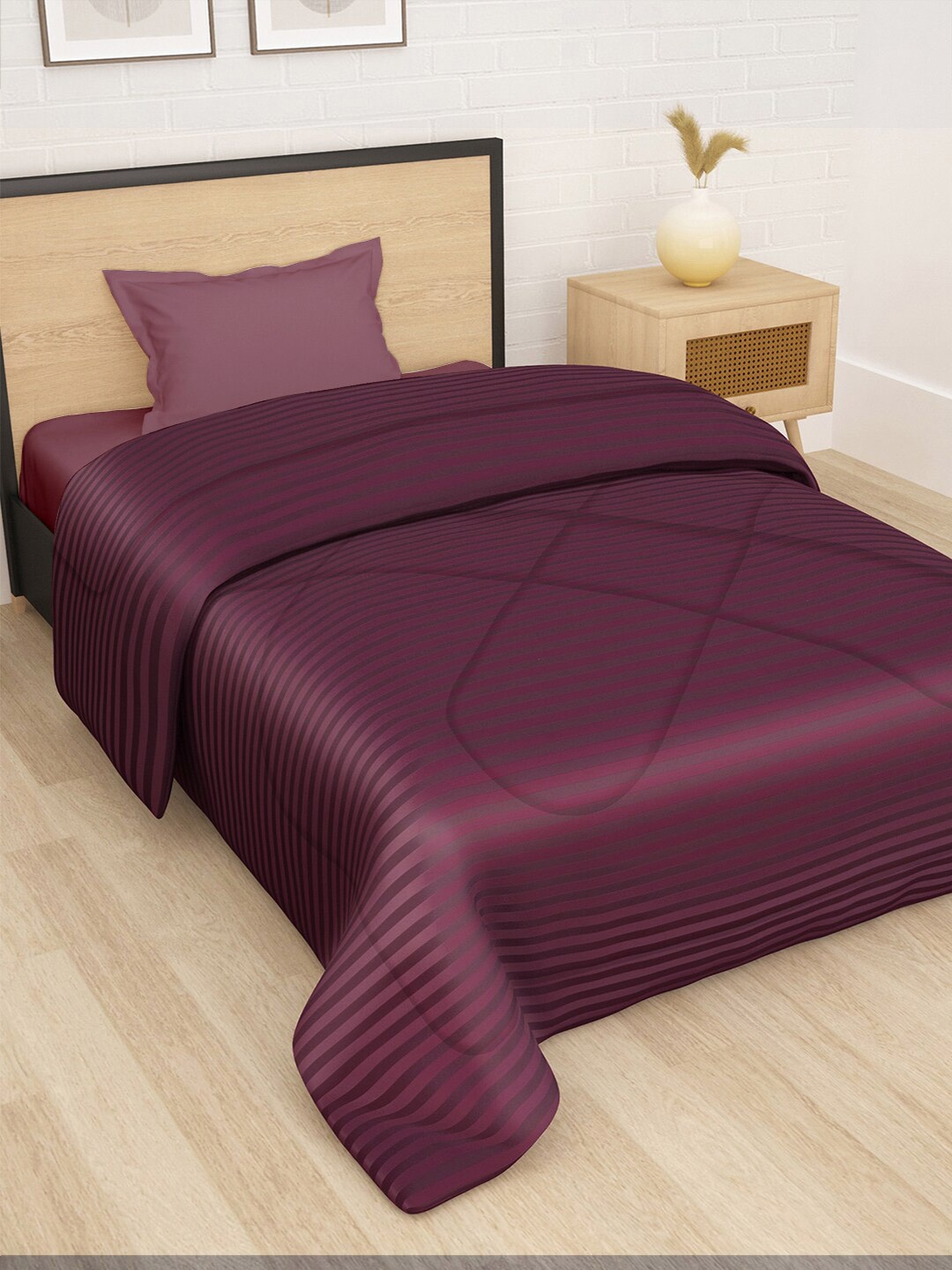 Story@home Maroon Striped Ac Room Reversible Single Bed Comforter