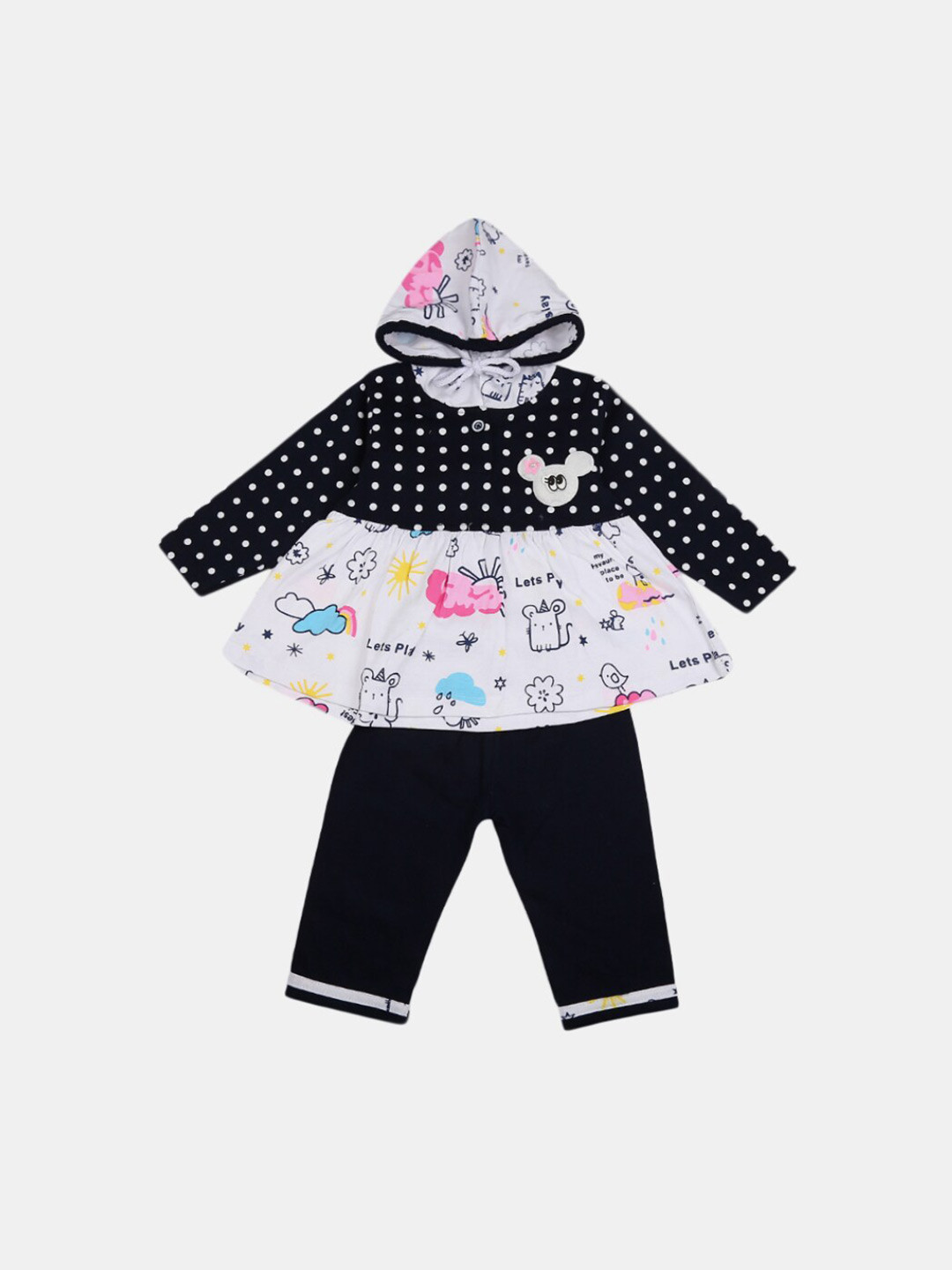 

V-Mart Kids Pack Of 2 Conversational Printed Hooded Pure Cotton Clothing Set, Navy blue