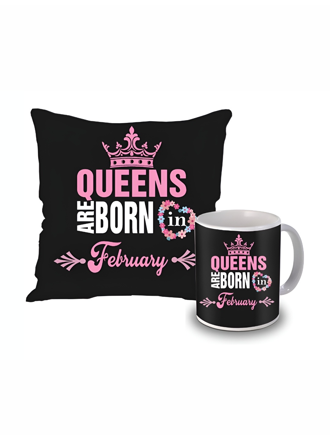 

ME & YOU Black & Pink 2 Pieces Printed Mug & Cushion Gift Set