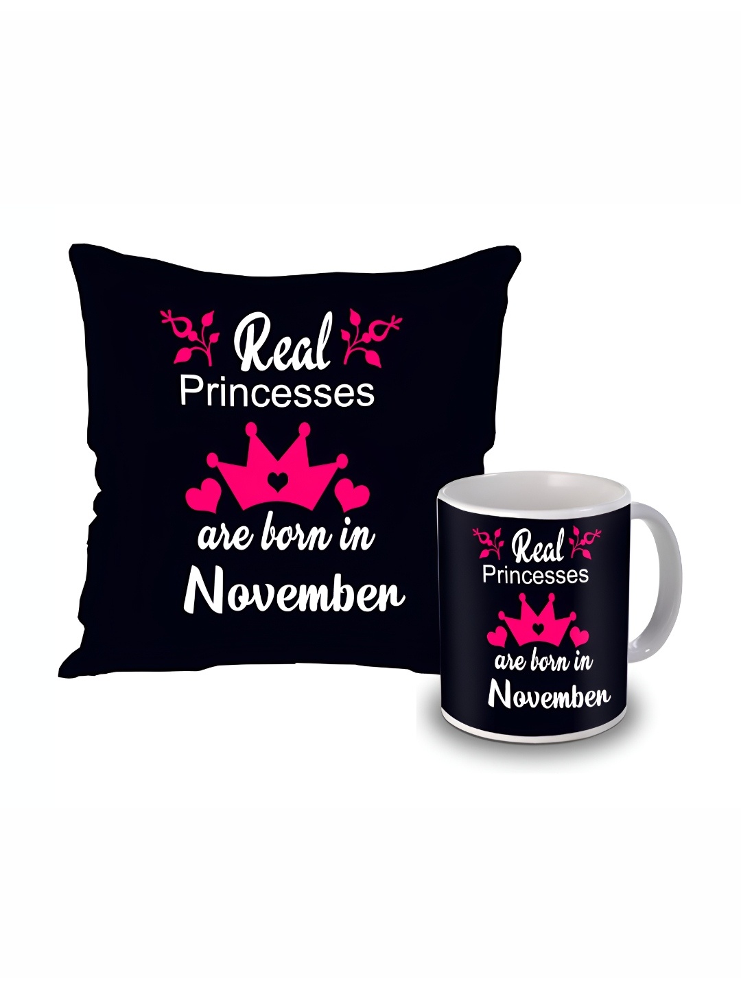 

ME & YOU 2 Pieces Black & Pink Printed Mug & Cushion Gift Sets