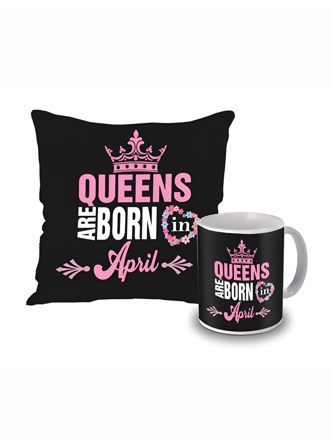 

ME & YOU 2 Pieces Black & Pink Printed Mug & Cushion Gift Sets