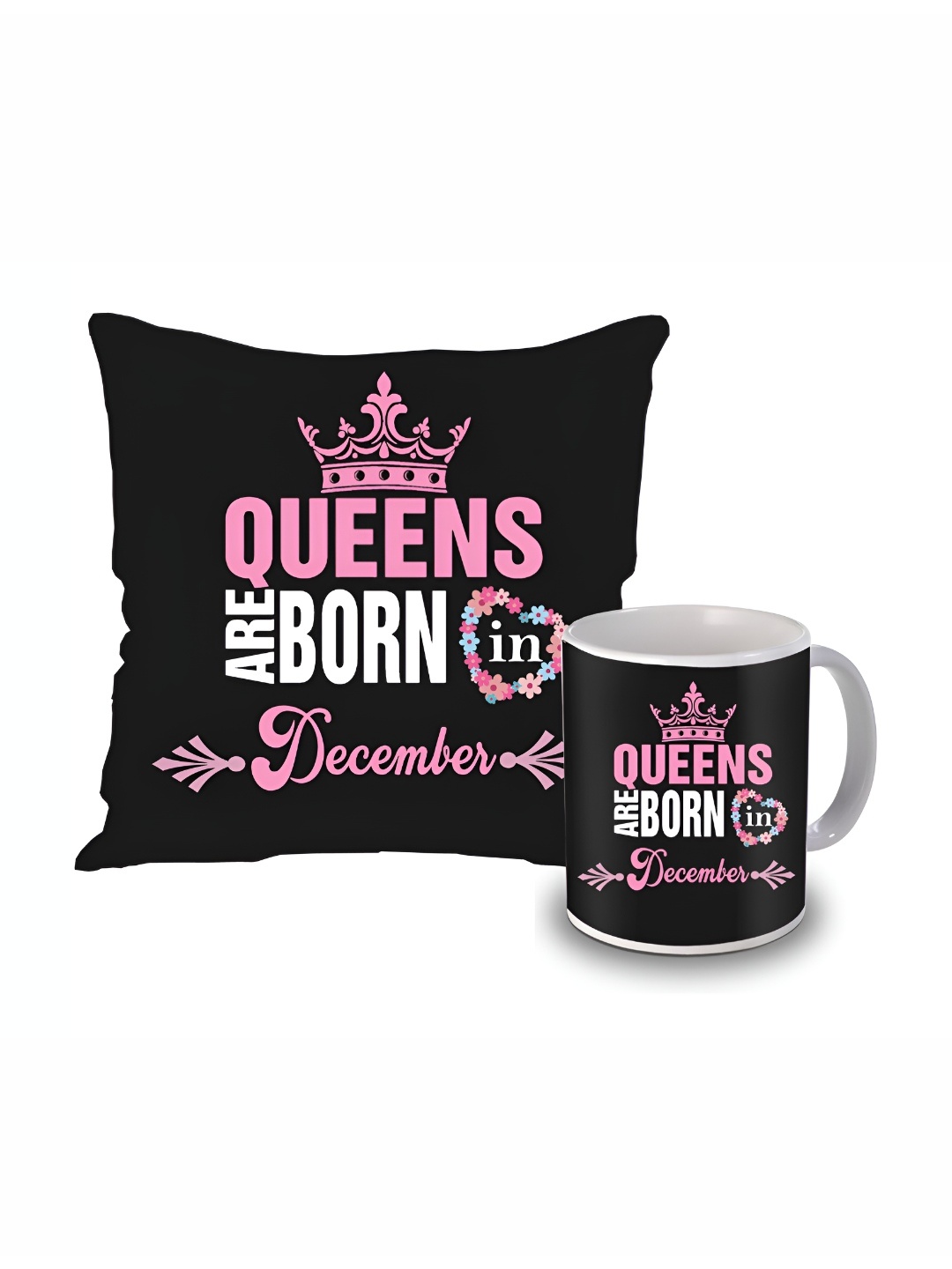 

ME & YOU Black & Pink Printed Cushion & Coffee Mug Gift Set