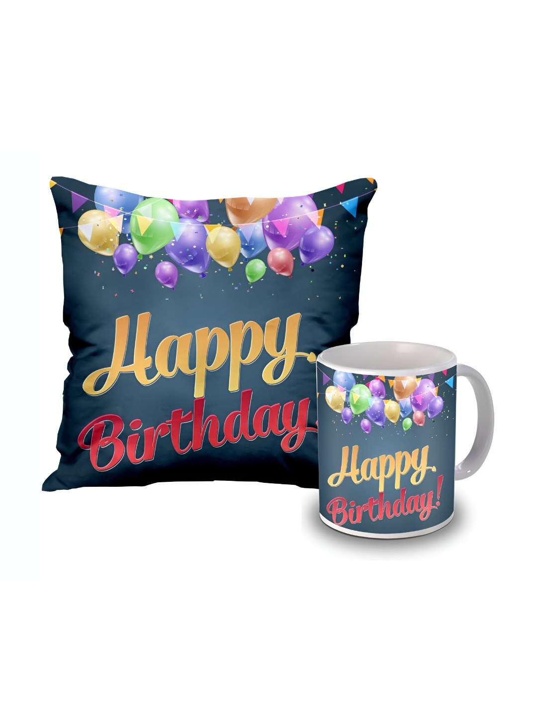 

ME & YOU Blue & Yellow Printed Cushion & Coffee Mug Gift Set, Black