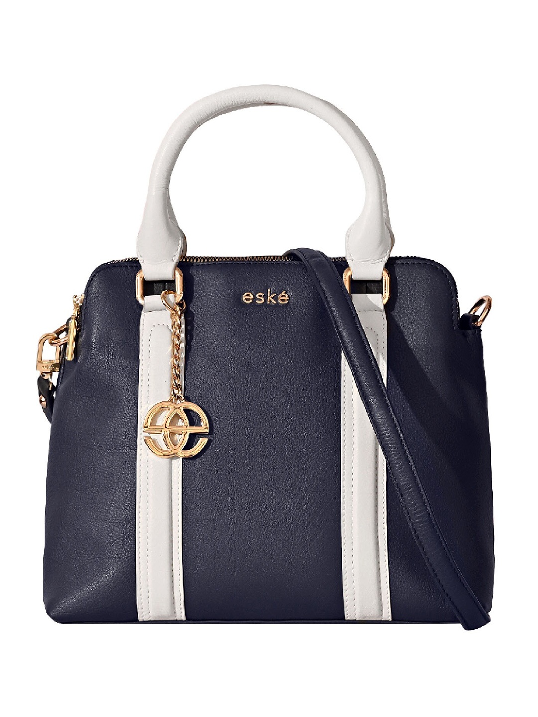 

Eske Textured Leather Structured Handheld Bag, Navy blue