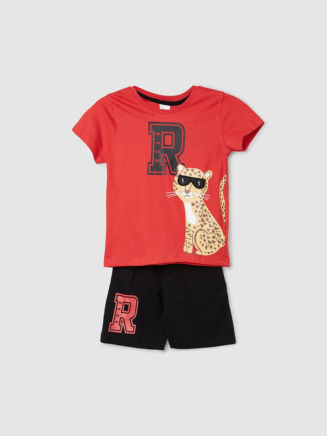 

max Boys Graphic Printed Pure Cotton T-shirt With Shorts, Red
