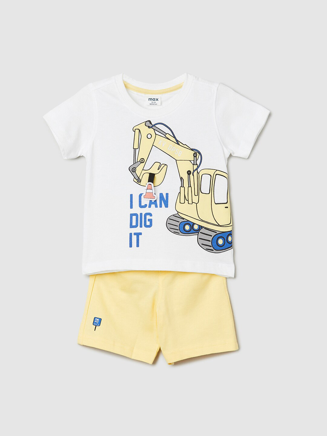 

max Boys Graphic Printed Pure Cotton T-shirt With Shorts, White