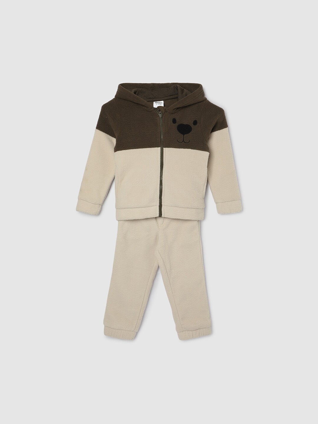 

max Boys Colourblocked Hooded Pure Cotton T-shirt With Pyjamas, Off white