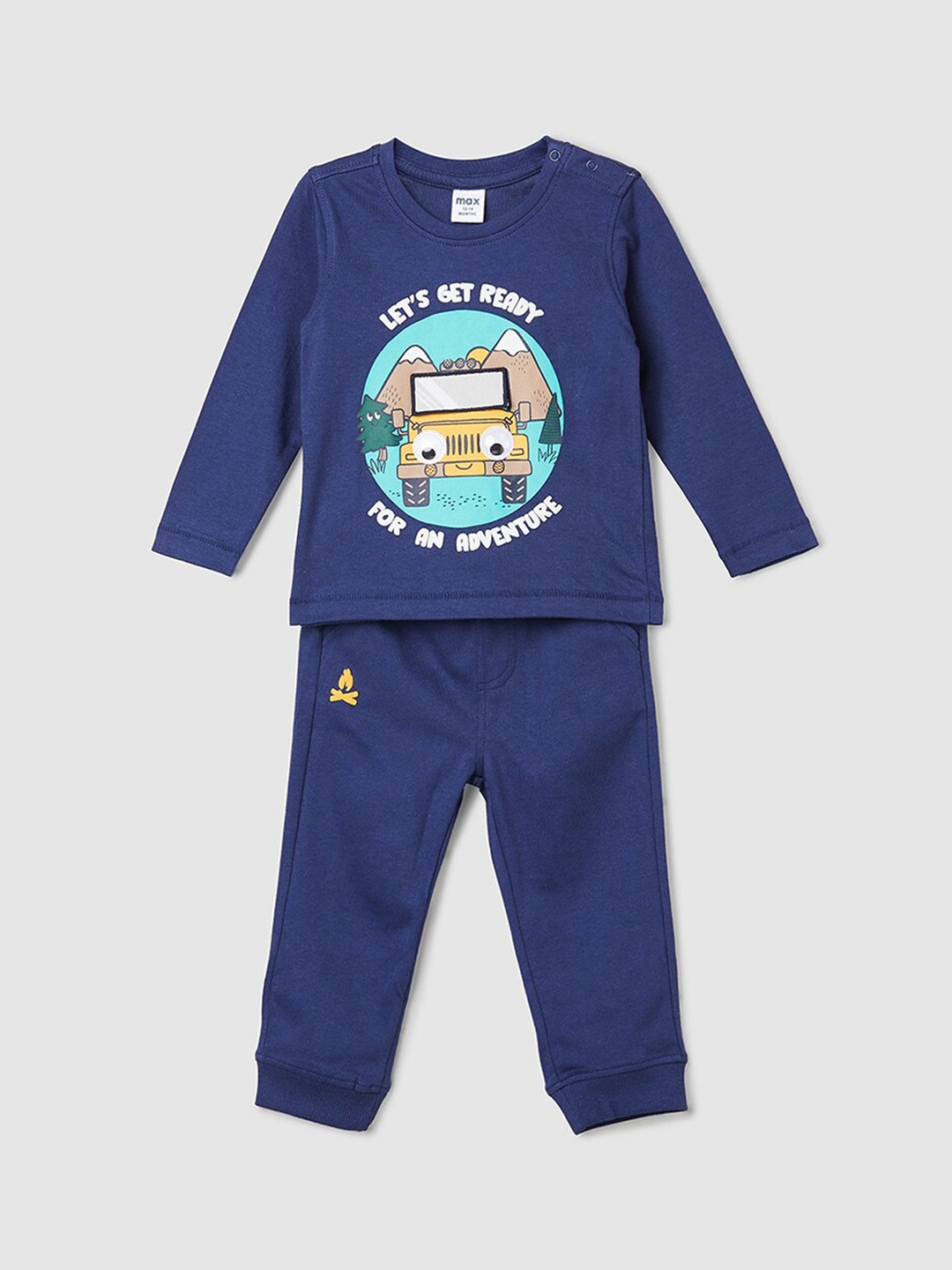 

max Boys Graphic Printed Pure Cotton T-shirt With Pyjamas, Navy blue