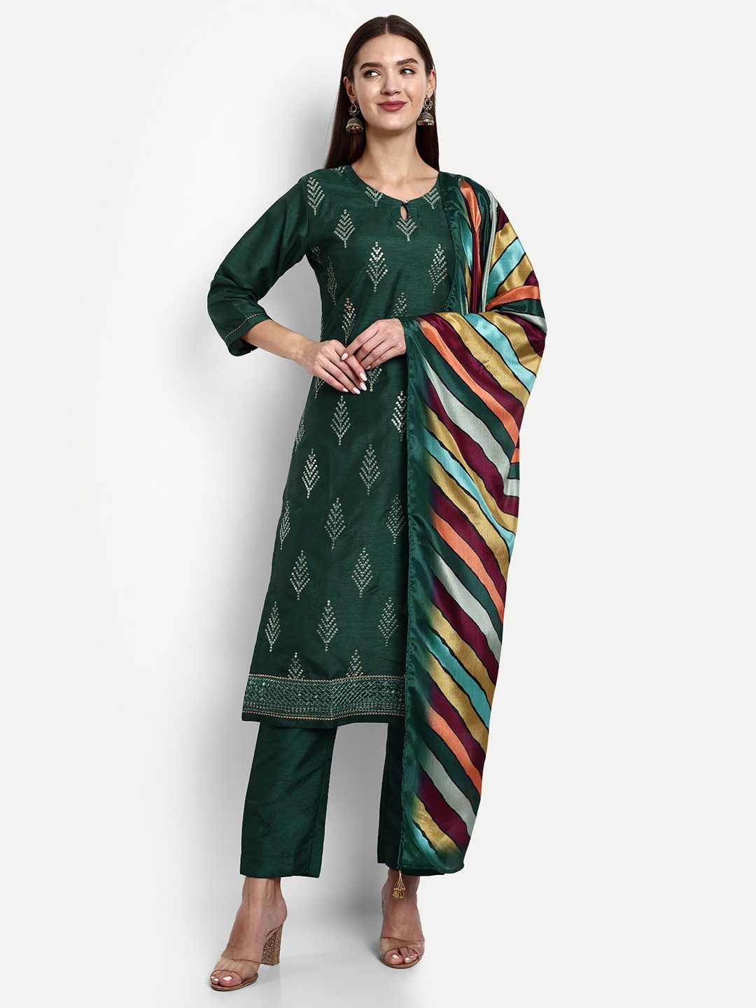 

V B SONS Embroidered Regular Sequinned Kurta with Trouser & Dupatta, Green