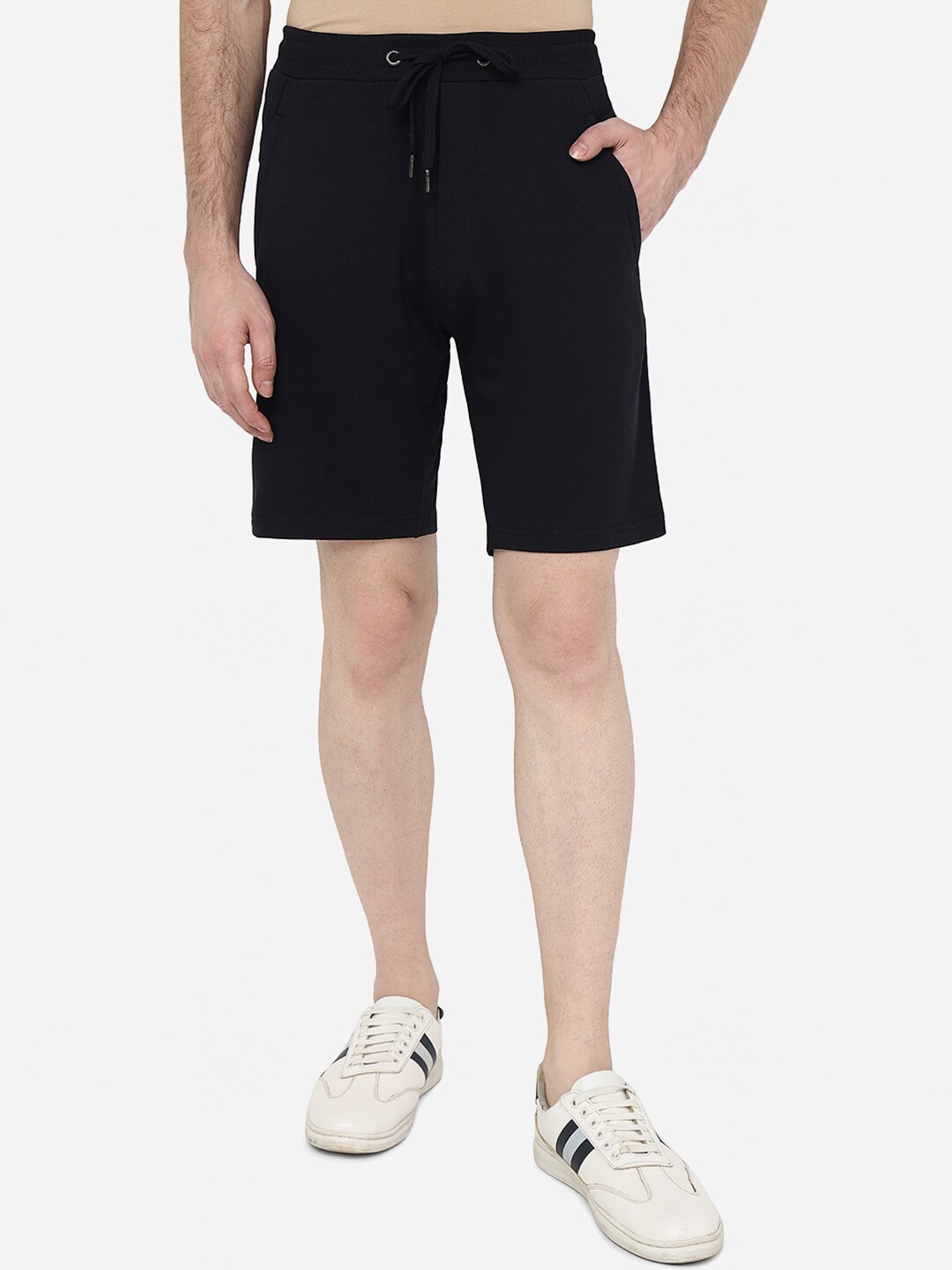 

JADE BLUE Men Mid-Rise Slim Fit Pure Cotton Shorts, Navy blue