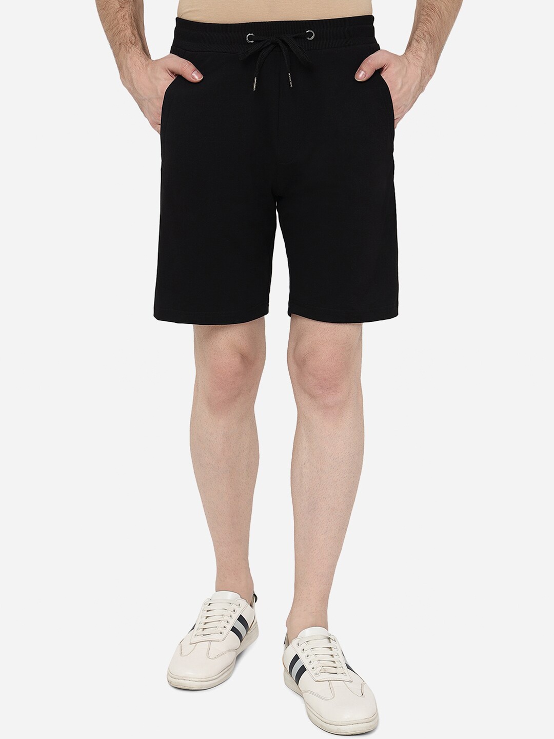 

JADE BLUE Men Mid-Rise Slim Fit Pure Cotton Shorts, Black