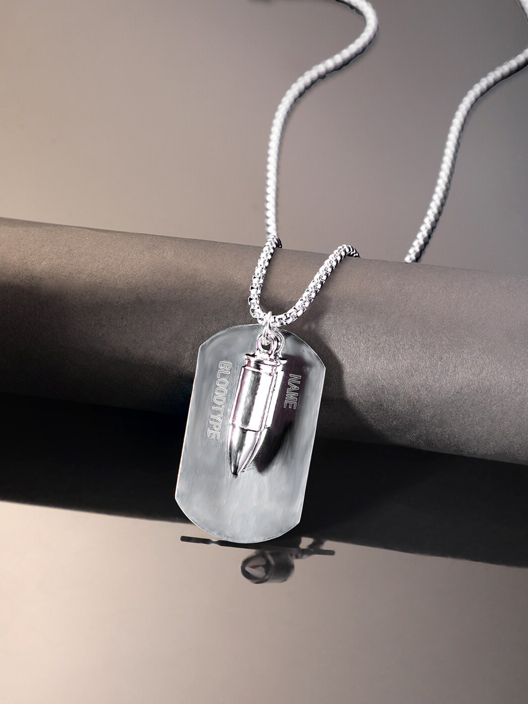 

The Roadster Lifestyle Co. Women Silver Plated Army Dog Tag with Bullet Pendant and Chain
