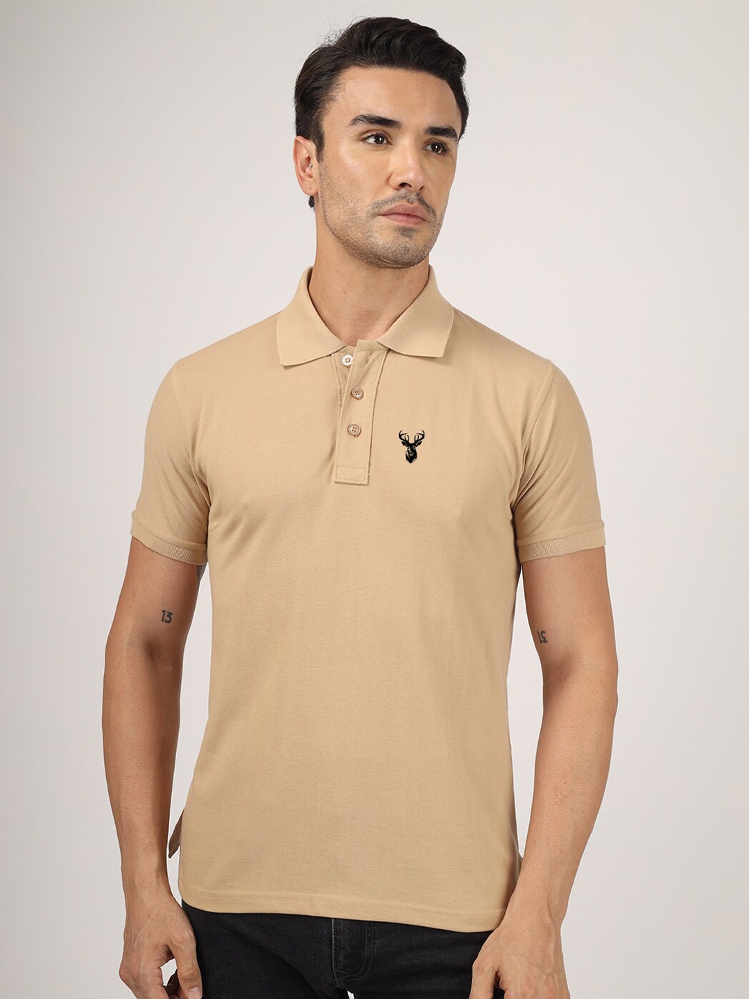 

Greylongg Cotton Polo Collar T-shirt, Beige