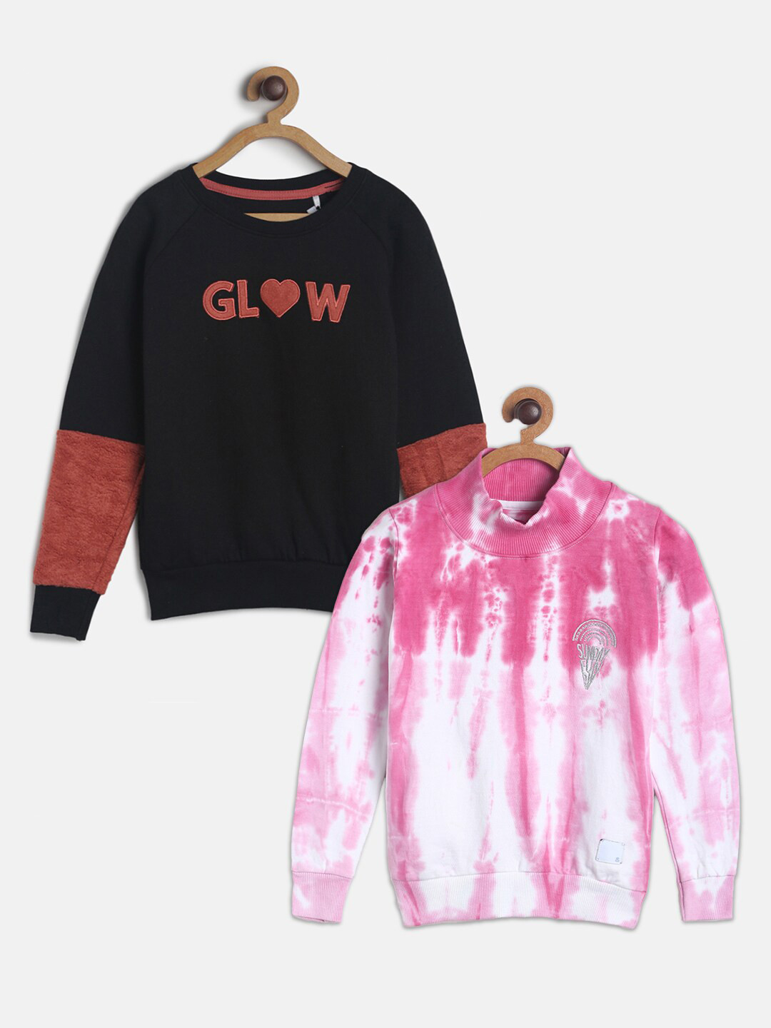 

TALES & STORIES Girls Pack of 2 Round Neck Pullover Sweatshirts, Black