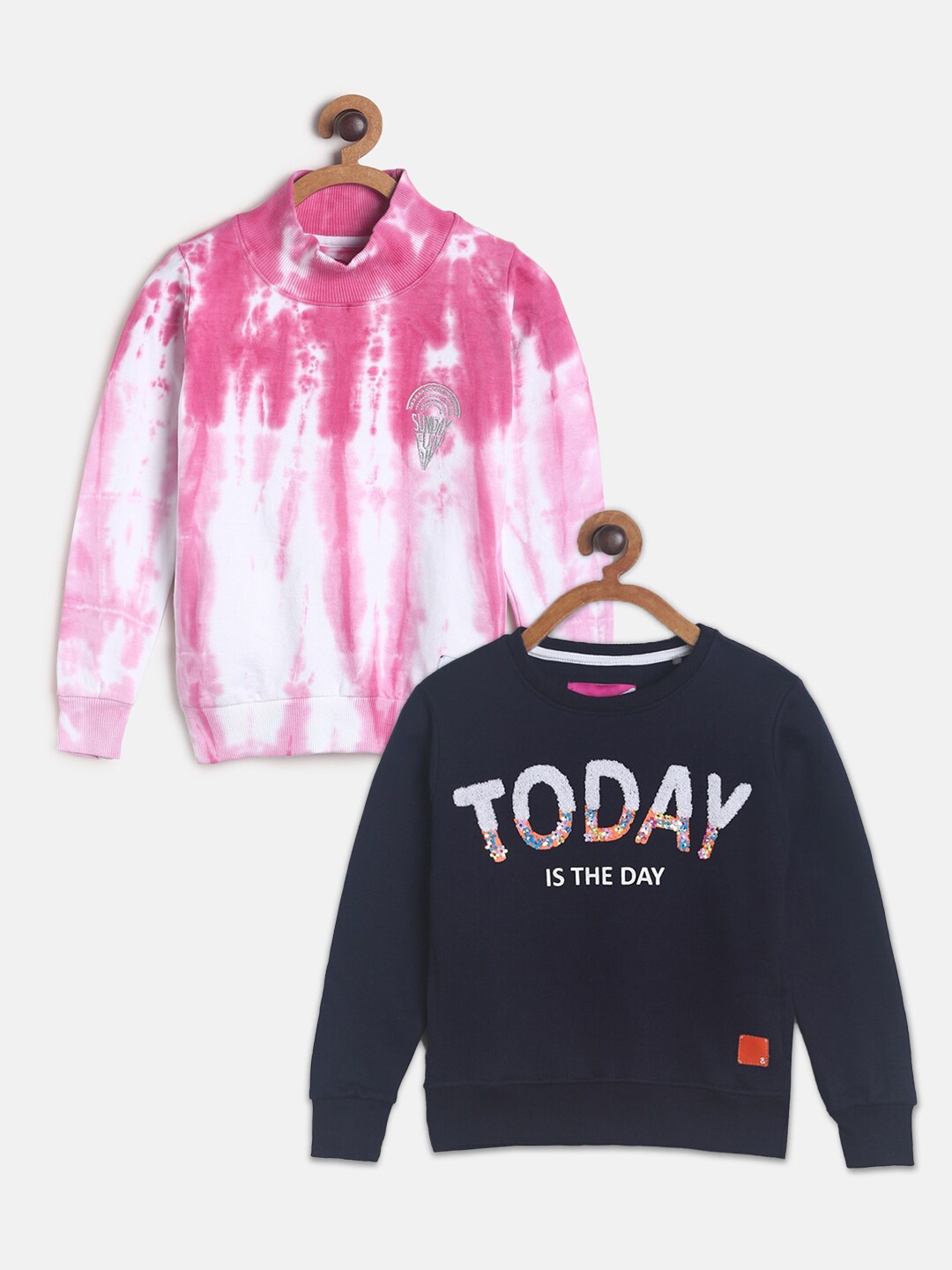 

TALES & STORIES Girls Pack of 2 Round Neck Pullover Sweatshirts, Navy blue
