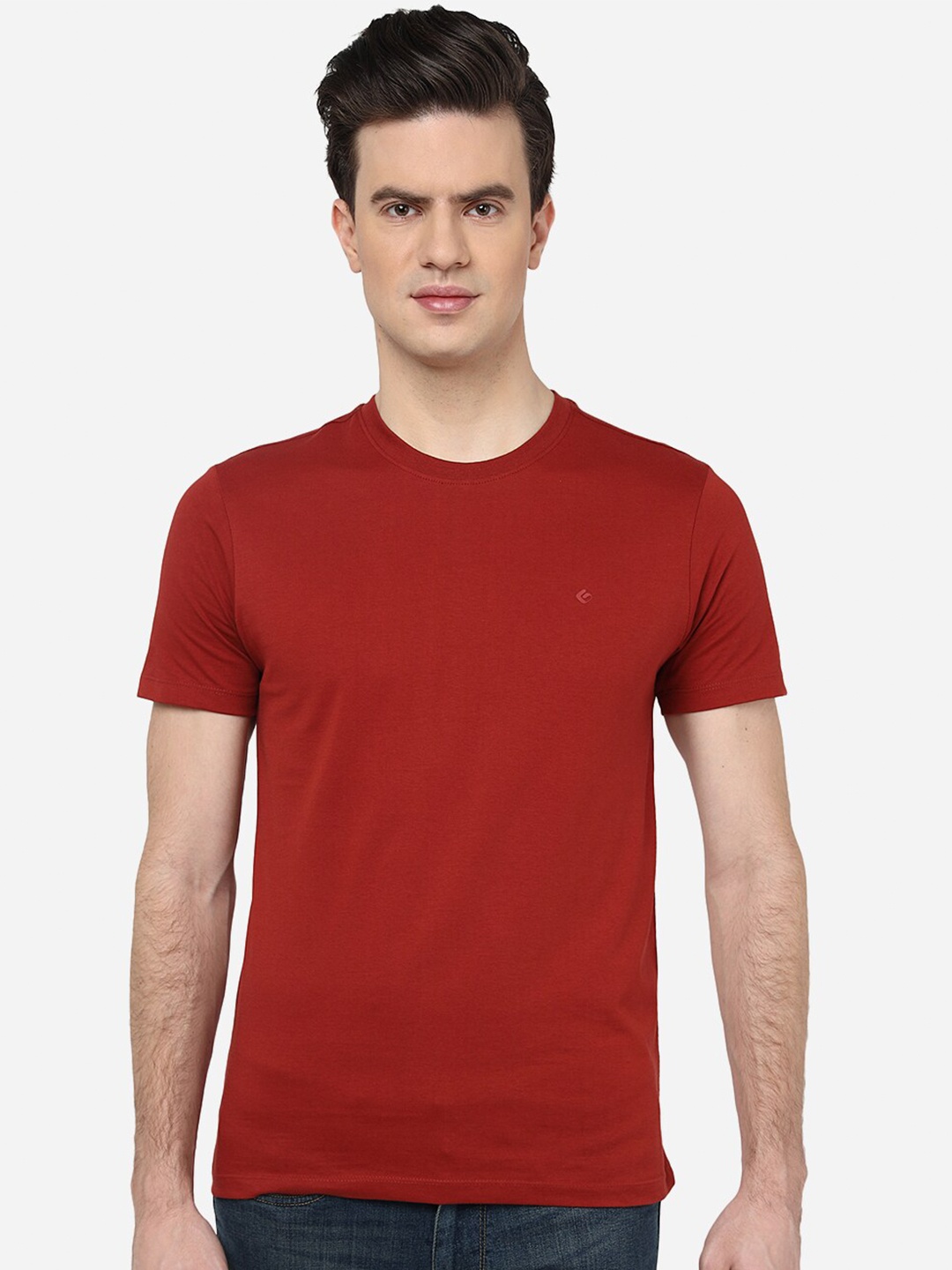 

Greenfibre Pure Cotton Half Sleeve Round Neck Slim Fit T-shirt, Red