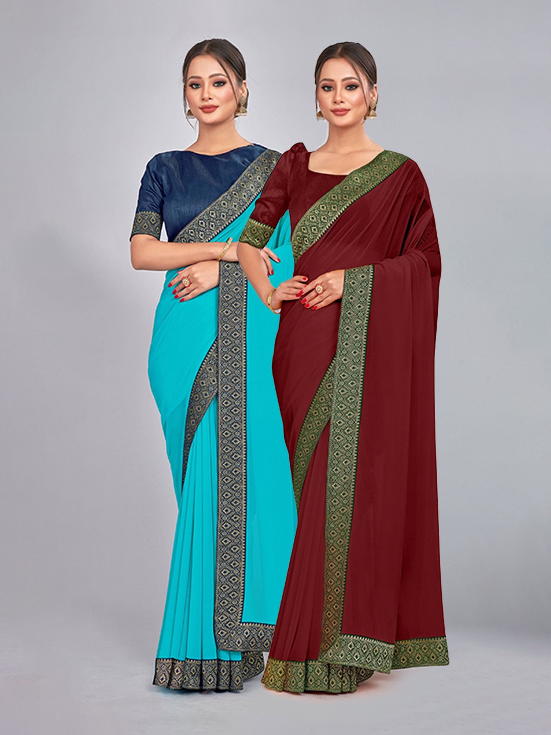 

CastilloFab Pure Georgette Lace Border Zari Saree, Turquoise blue