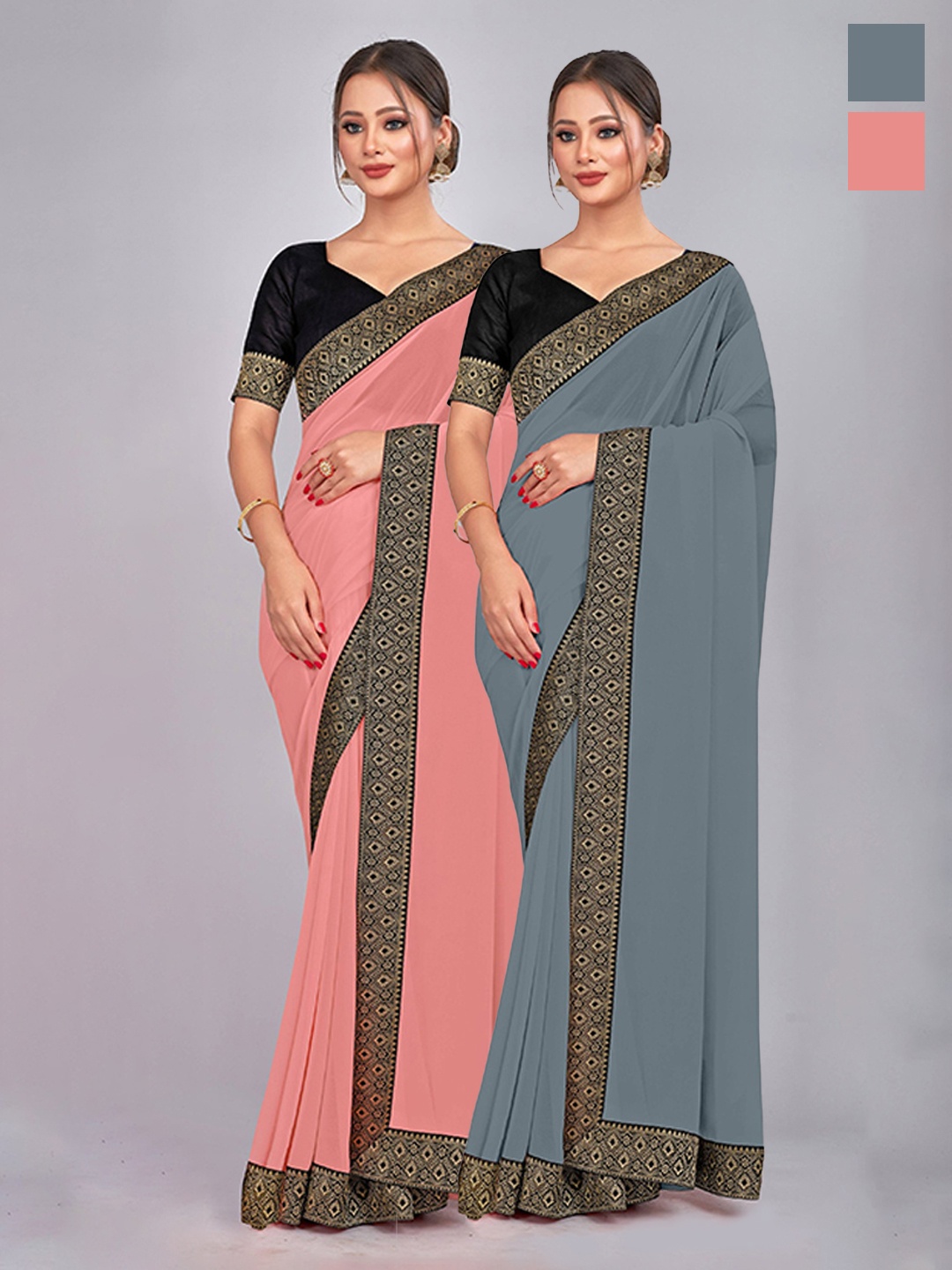 

CastilloFab Selection Of 2 Pure Georgette Zari Saree, Peach