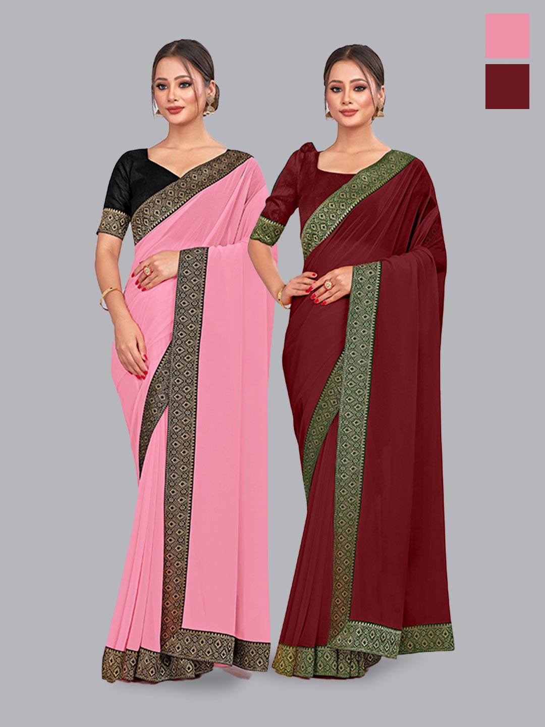 

CastilloFab Selection Of 2 Pure Georgette Sarees, Pink