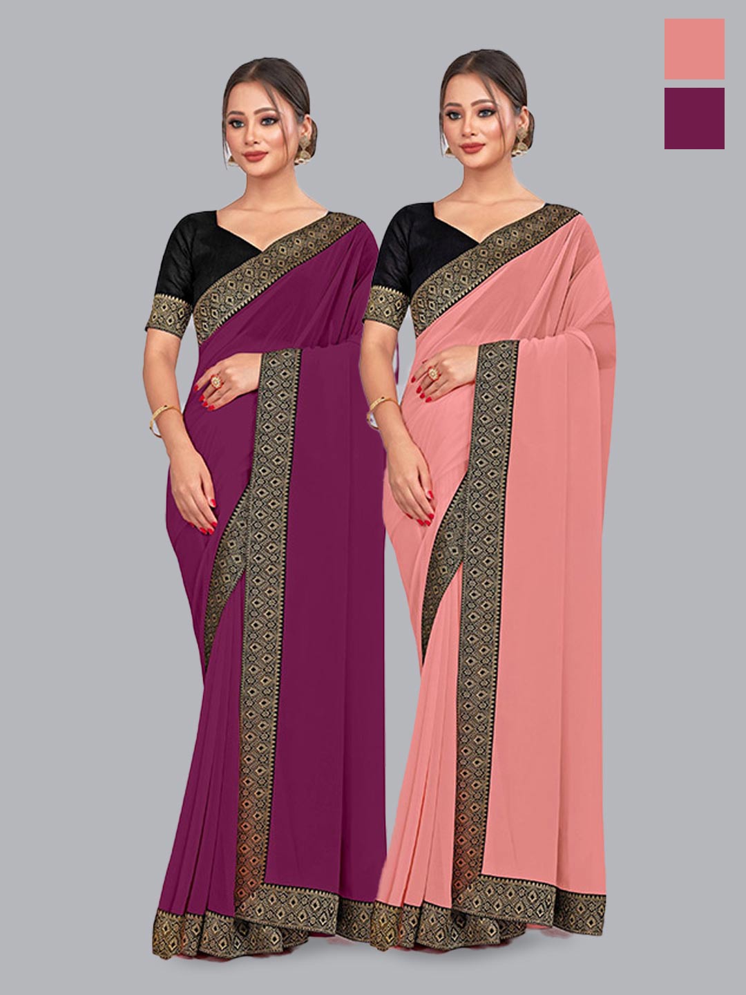 

CastilloFab Selection Of 2 Pure Georgette Zari Saree, Burgundy