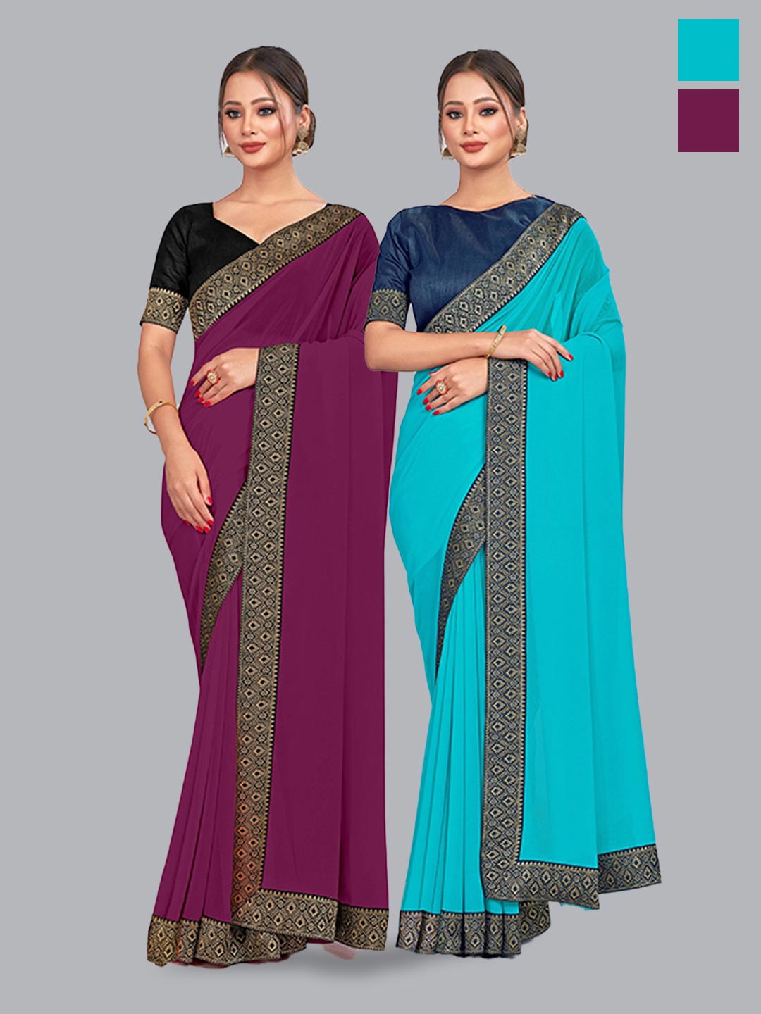 

CastilloFab Selection Of 2 Pure Georgette Sarees, Burgundy