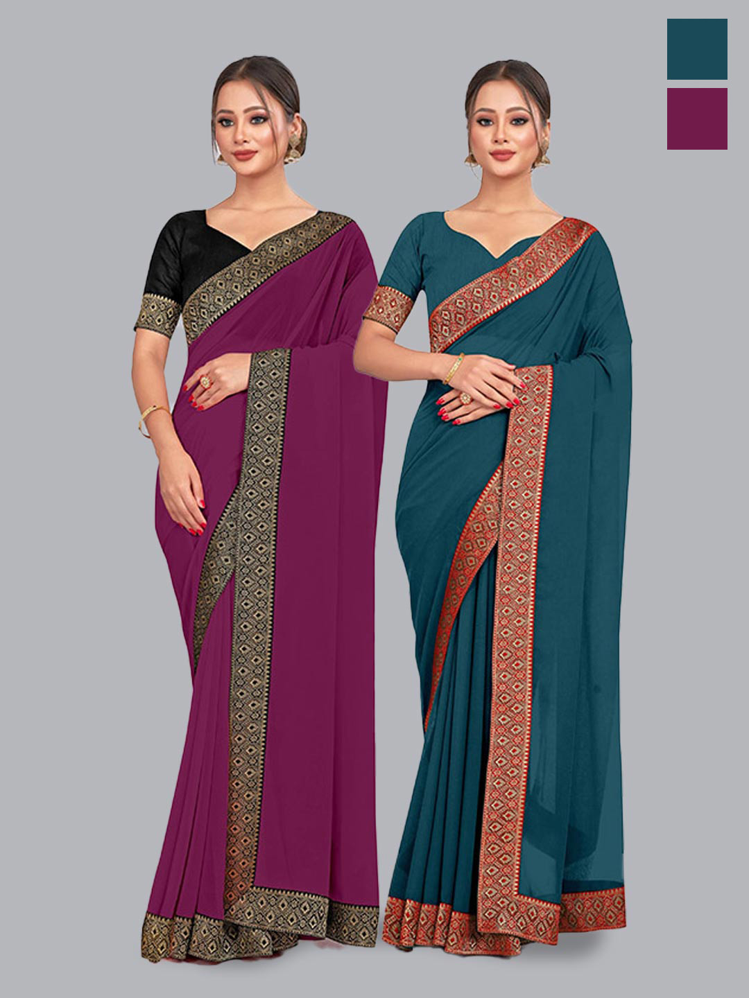 

CastilloFab Selection Of 2 Pure Georgette Sarees, Burgundy