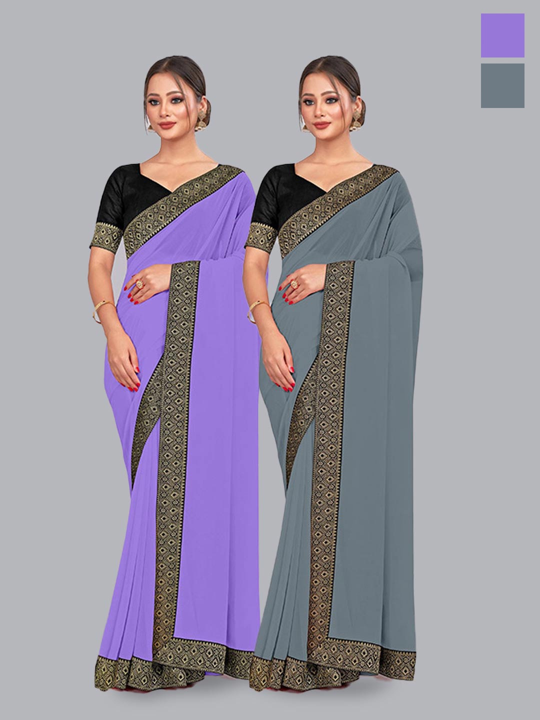 

CastilloFab Selection Of 2 Pure Georgette Sarees, Lavender