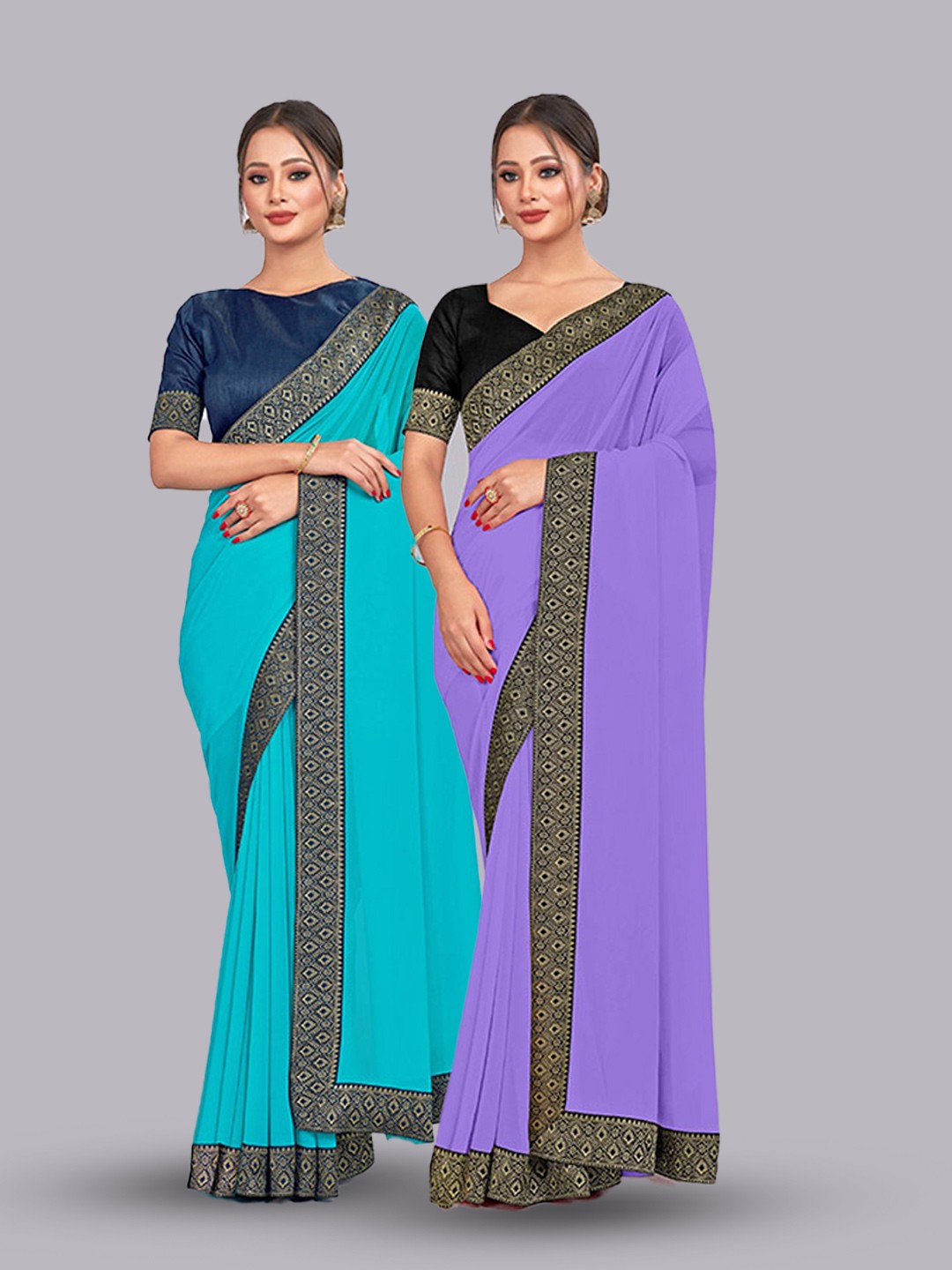 

CastilloFab Pure Georgette Lace Border Zari Saree, Turquoise blue